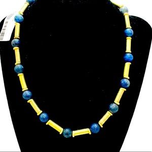 SEA LILY NWT Short Gold Tube Necklace w/Lapis Beads